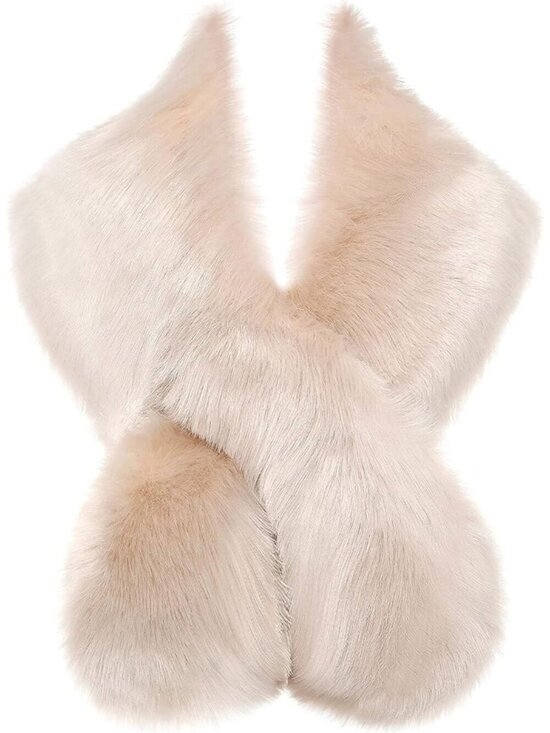 Accessories - Babeyond Women's Light Camel Faux Fur Shawl Synthetic Stylish Collar Wrap Scarf